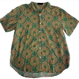 Retro Green and Brown Casual Button Down Shirt